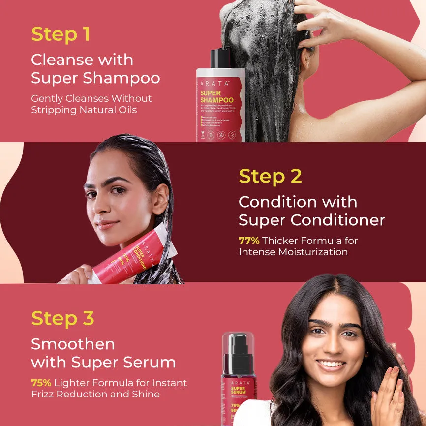 Super Anti-Damage Trio with Biotin, Jojoba & Vegan Keratin for Dry, Frizzy, & Damaged Hair - Super Shampoo (300ml) + Super Conditioner (200ml) + Super Serum (30ml) - Image 4